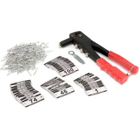 Global Industrial Locker Number Plate Kit w/ Rivet Gun, Numbered 1-100, 100PK 652095